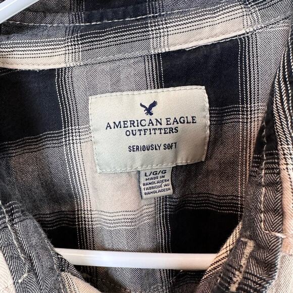 American Eagle Outfitters Plaid Check Shirt Mens Sz L Pearl Snap Chest Pocket LS - Picture 3 of 7